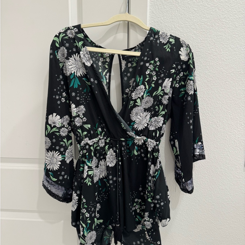 Floral Black Wrap Dress